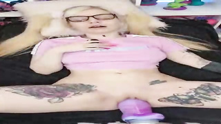 Insane, tatted female is opening up her gams broad open to get penetrated in front of the camera