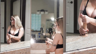 Bootylicious towheaded gal is frolicking with her large breasts and frolicking her dribbling humid cunny