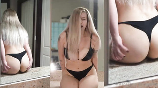 Bootylicious towheaded gal is frolicking with her large breasts and frolicking her dribbling humid cunny