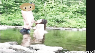 Horny brown-haired is throating her paramour's sausage while getting on all fours in the sea and lovin’ it a bunch