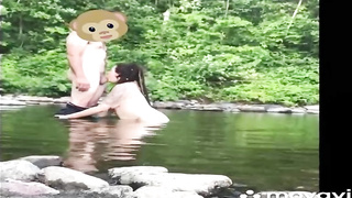 Horny brown-haired is throating her paramour's sausage while getting on all fours in the sea and lovin’ it a bunch