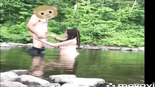 Horny brown-haired is throating her paramour's sausage while getting on all fours in the sea and lovin’ it a bunch