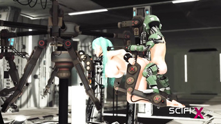 Lovemaking in a spaceship. Space big-titted lady in handcuffs gets banged rigid by intercourse robot in the lab