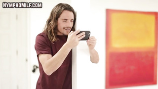 Awesome towheaded gal with gigantic globes is juggling up and down while nailing her fresh paramour