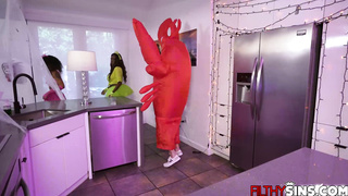 Horny ladies having a halloween blast