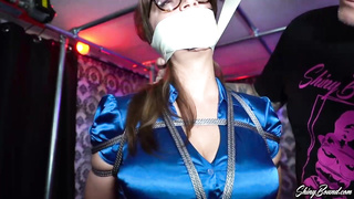 Plump dark-haired with glasses got strapped up in the dungeon space the other day and liked it