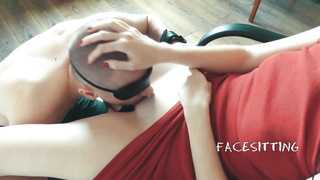 Shackled sub munches puss on the orders of domme, russian female dominance pussy eating, damsel predominance