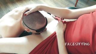 Shackled sub munches puss on the orders of domme, russian female dominance pussy eating, damsel predominance