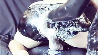 Expert lady is playing her paramour's bootie and kneading his man sausage, to make him jism