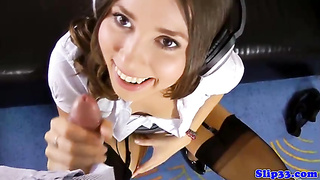 Brit inexperienced teenie cocksucks oldman at home