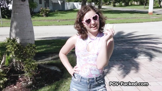 Sunny pov ride with busty teen for money