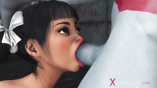 Donk bang. Cherry school gal and a huge monster in the industrial zone