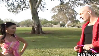 Ponytailed dark haired with puny globes is throating a rock rigid wood and yelling from sheer pleasure during fuck-a-thon