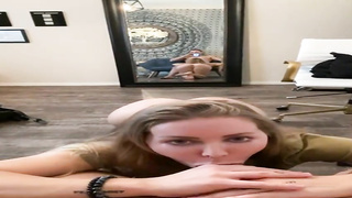 Fit platinum-blonde female is juggling up and down while railing a rock rock hard man-meat, on the sofa