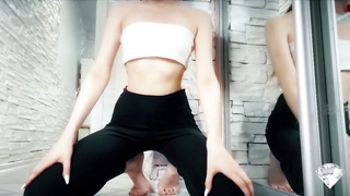 Сute russian nymph bangs herself and rails a fake penis in front of a mirror