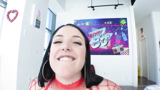 Whorish black-haired with huge titties is doing her greatest to make her fresh paramour jizz