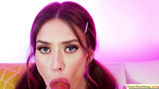 Ponytailed dark-haired with XXL mammories is using a hefty, faux schlong to make herself jizm