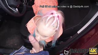 Lean towheaded honey is romping her step- parent in the nature, after gargling his meatpipe