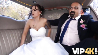Fabulous bride is anxiously throating fuckpole in a wedding limo and even getting her cock-squeezing bum ravaged