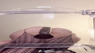 Phat caboose light-haired with diminutive milk cans is railing a black fuck-a-thon plaything in front of the camera