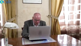 Slender teenie dark-haired with smallish hooters is pawing her love button while having hookup with an older boy