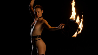Cute teen Elilith Noir playing with fire