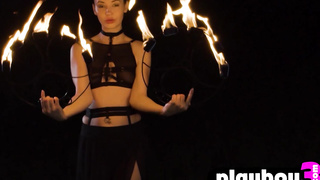 Cute teen Elilith Noir playing with fire