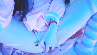 Kawaii Japanese chick caressing her labia and smashing cushion when parents are home noisy screaming