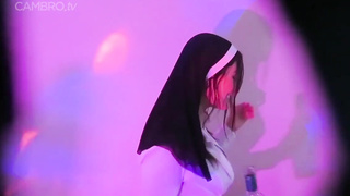 Ultra-Kinky black-haired is blowing a faux man meat in the rest room and hoping to get a facial cumshot