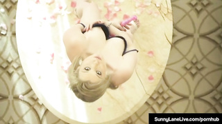 Plump blond model, Sunny Lane is using a fuck stick to pulverize her coochie, until she jizzes