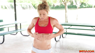 Busty milf wants share how she workouts