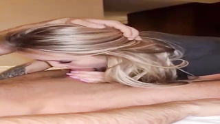 Ravishing ash-blonde spunk-pump dickblower is juggling up and down while boinking a stud she has just faced