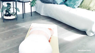 Ultra-Kinky damsel in yoga trousers is about to get plowed rock-hard from the back, until she jizzes