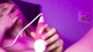 young taut ash-blonde is frolicking with her love button with a ginormous plaything