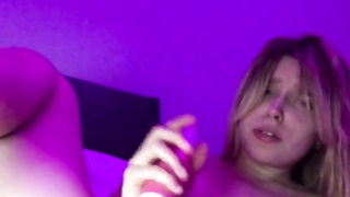 young taut ash-blonde is frolicking with her love button with a ginormous plaything