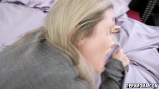 Desperate stepmom offers her stepson to fuck her if he stays at home