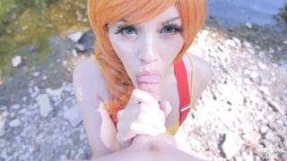 Crimson haired stunner, Misty is providing a suck off to a insatiable fellow and hoping a superb bang