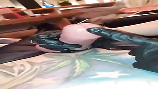 Horny dame, Katrix is dressed in leather mittens while frolicking with her victim's rock rock-hard sausage