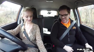 Driving schoolgirl buxom stunner public boinked outdoor in the truck