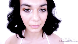 Tiny Teen with big boobs rides big cock