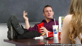 InnocentHigh Sandy-Haired teenie Monica Rise porks super-naughty prof