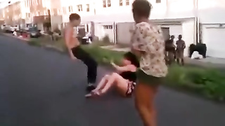 Real gal struggle with a duo of naughty women