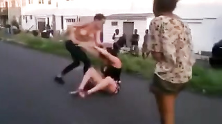 Real gal struggle with a duo of naughty women