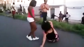 Real gal struggle with a duo of naughty women