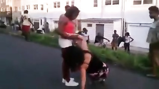 Real gal struggle with a duo of naughty women