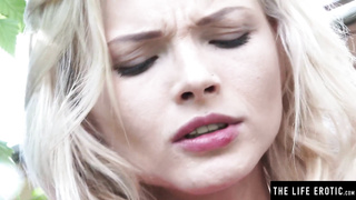 Adorable towheaded soddens her underpants and wanks to a moist ejaculation