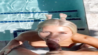 Fine looking blond with lovely, rock hard knockers is inhaling and railing chisel next to the swimming pool