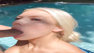 Fine looking blond with lovely, rock hard knockers is inhaling and railing chisel next to the swimming pool