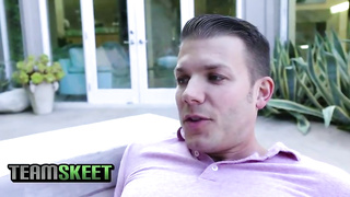 Chesty towheaded woman is having a casual three way with her step- son-in-law and his gf