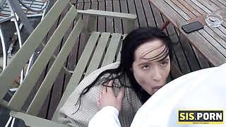 After smoking a ciggie and deep throating a rock rigid rod, bitchy brown-haired got banged rigid